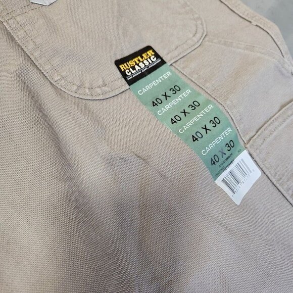 Wrangler Rustler Men's Canvas Carpenter Straight Leg Jeans in Khaki - Size 40x30 - Picture 11 of 11